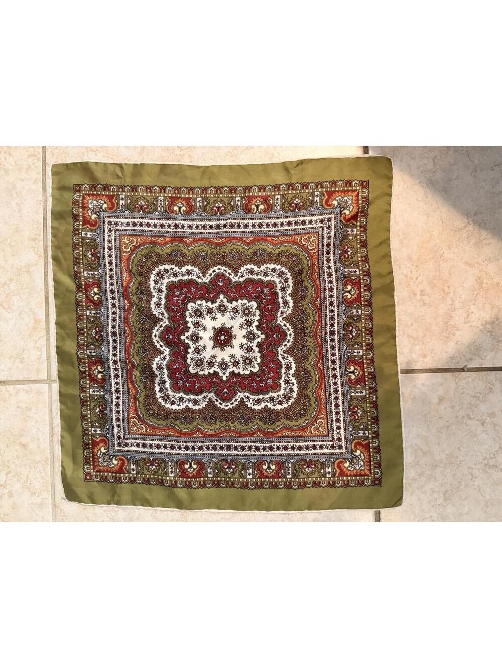 Vintage Paisley 100% Silk Neck Scarf Pocket Square Made in Italy 19" x 19”